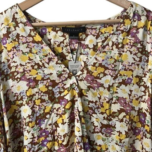 SANCTUARY FAUX WRAP SURPLICE BLOUSE FLORAL SMALL RUFFLED‎ SLEEVES V-NECK NWT - Picture 2 of 7